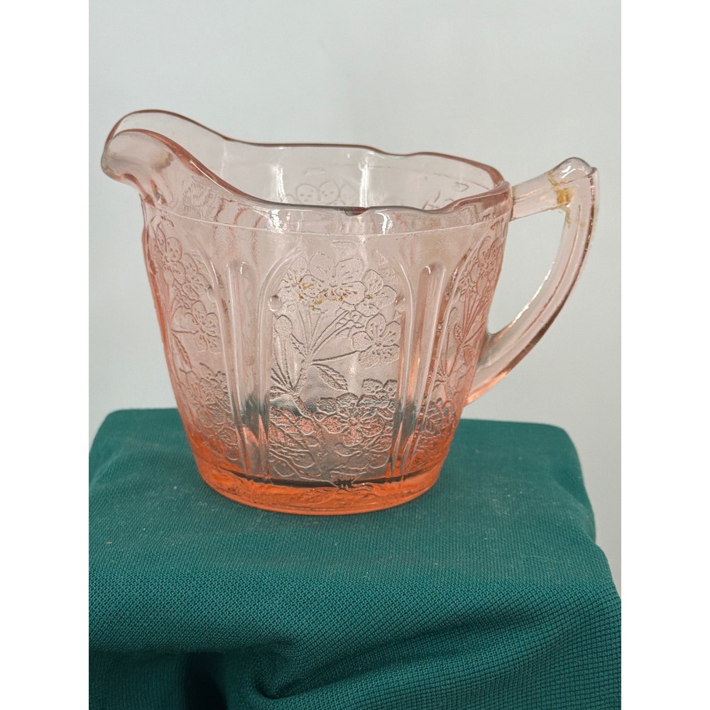 Vintage Pink Depression Glass Creamer Pitcher Cherry Blossom Pattern 1930s